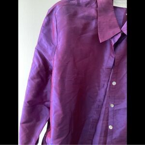 L 16 Vintage 100% Chinese Silk Purple Button Down Shirt Worthington